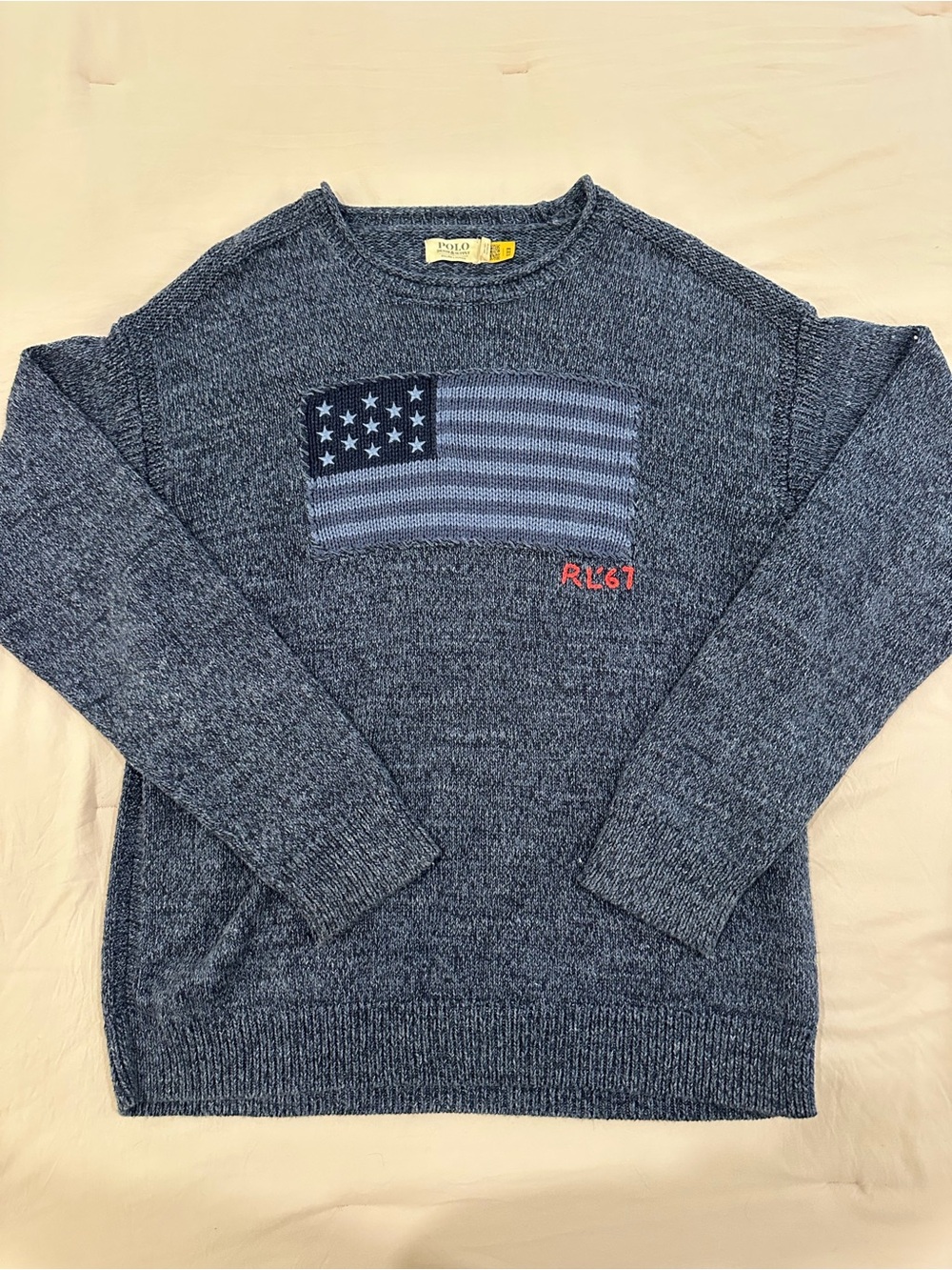 Ralph Lauren Navy Crewneck Sweater with Knit Flag